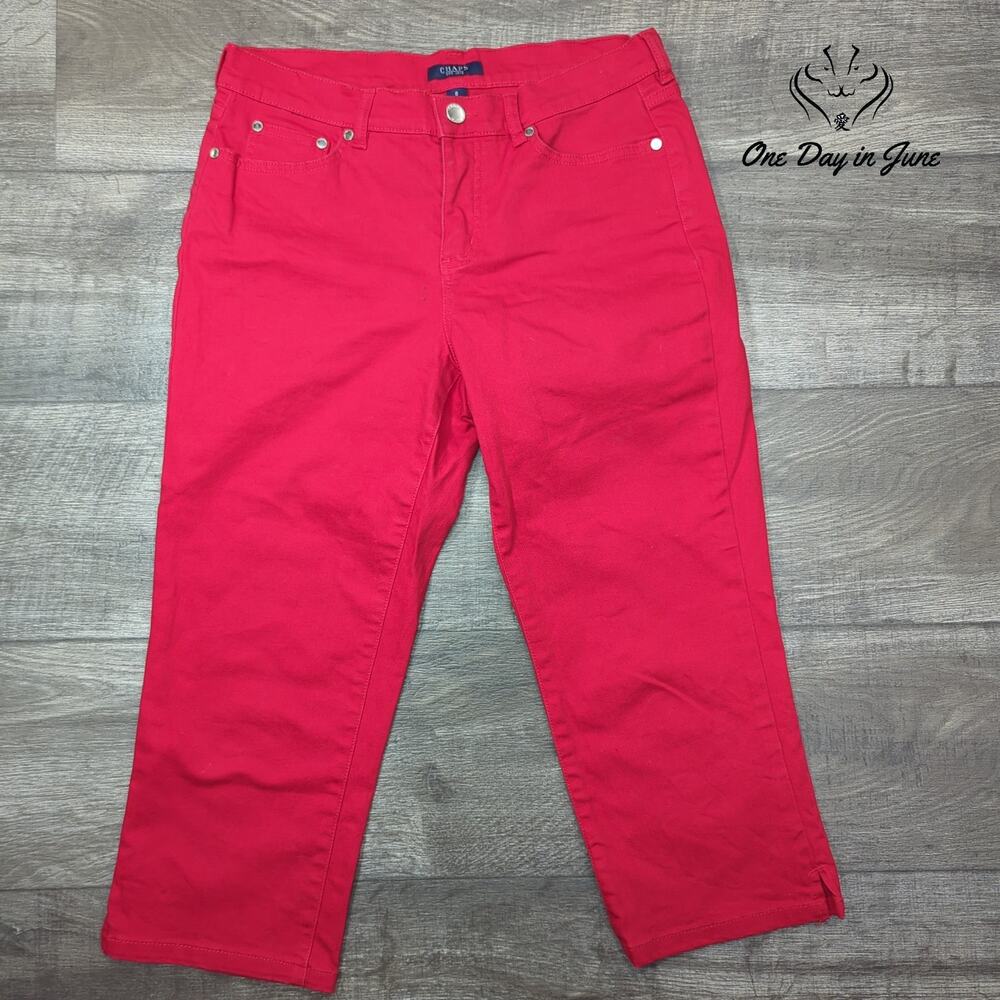 Chaps Cropped Jeans Red Pink Capri Pants Stretch Denim Size 6